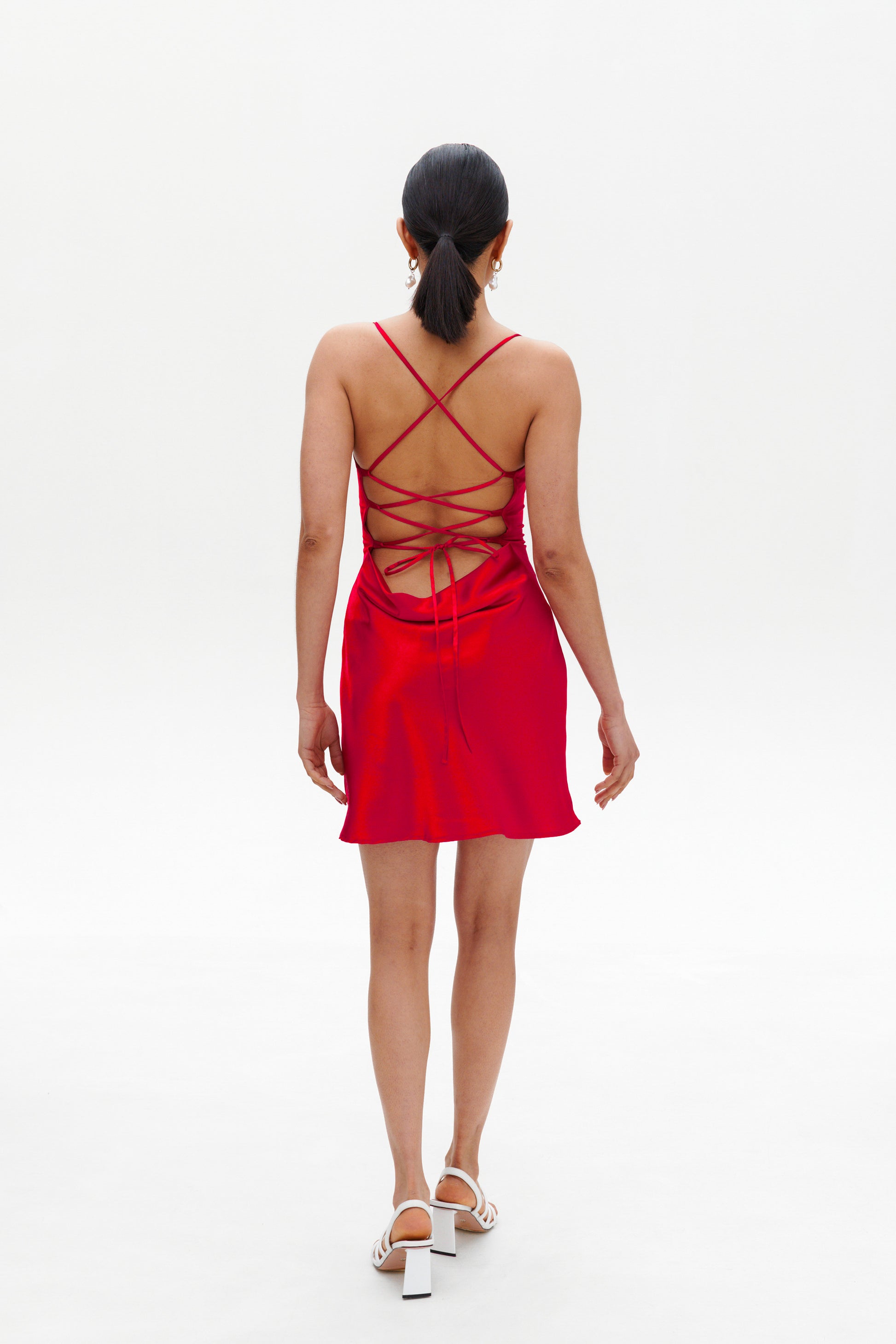 Backless red slip dress