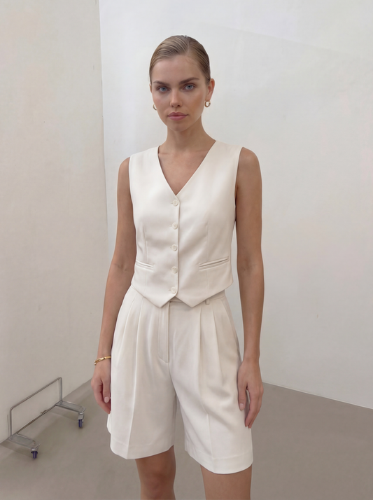 White Shorts – High-Rise Tailored Women’s Suit Shorts