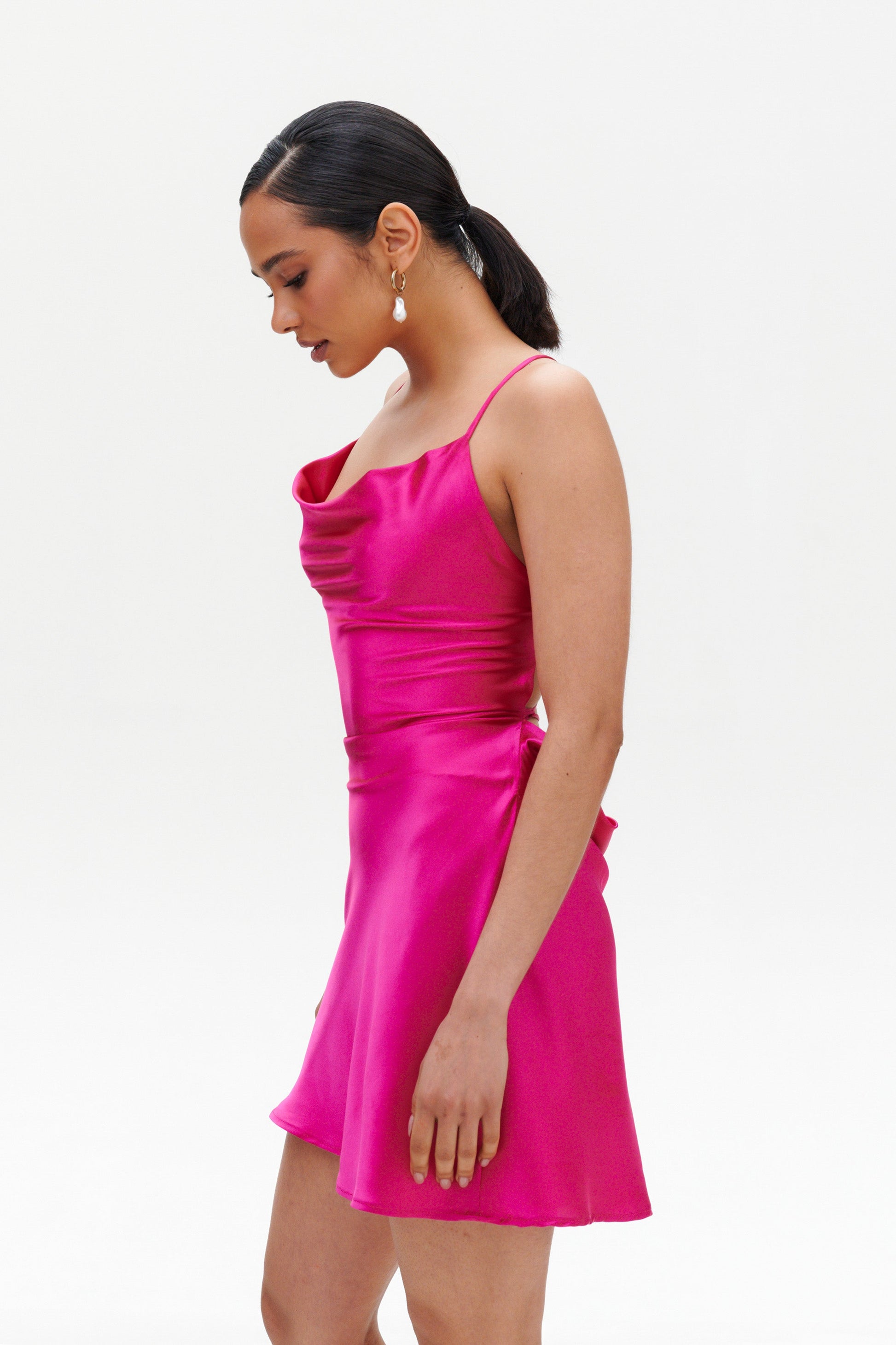 fuchsia satin mini dress MIDNIGHT FUCHSIA MINI DRESS