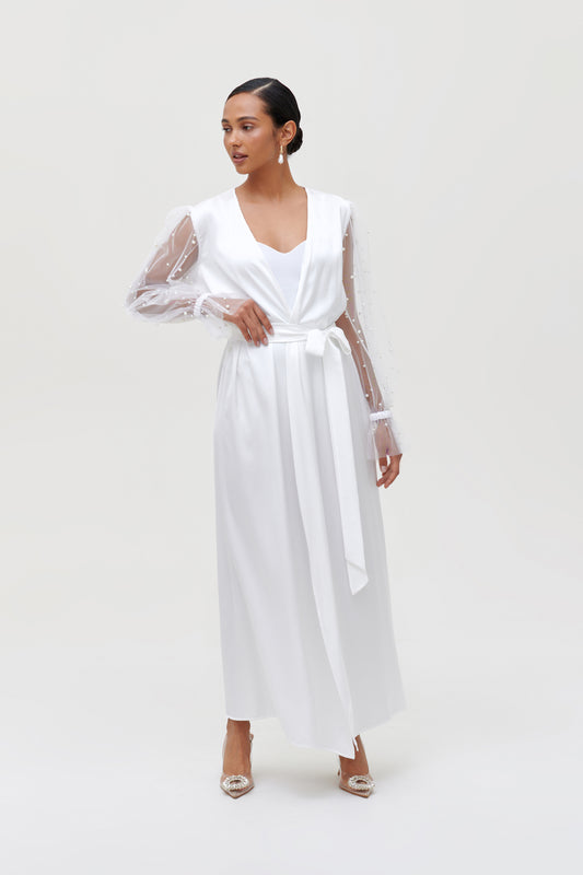 White pearl bridal robe