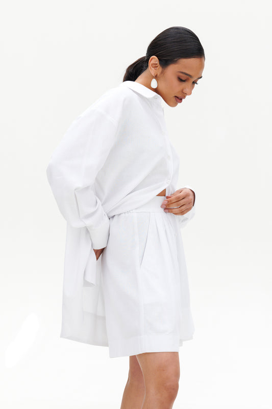 White linen shorts