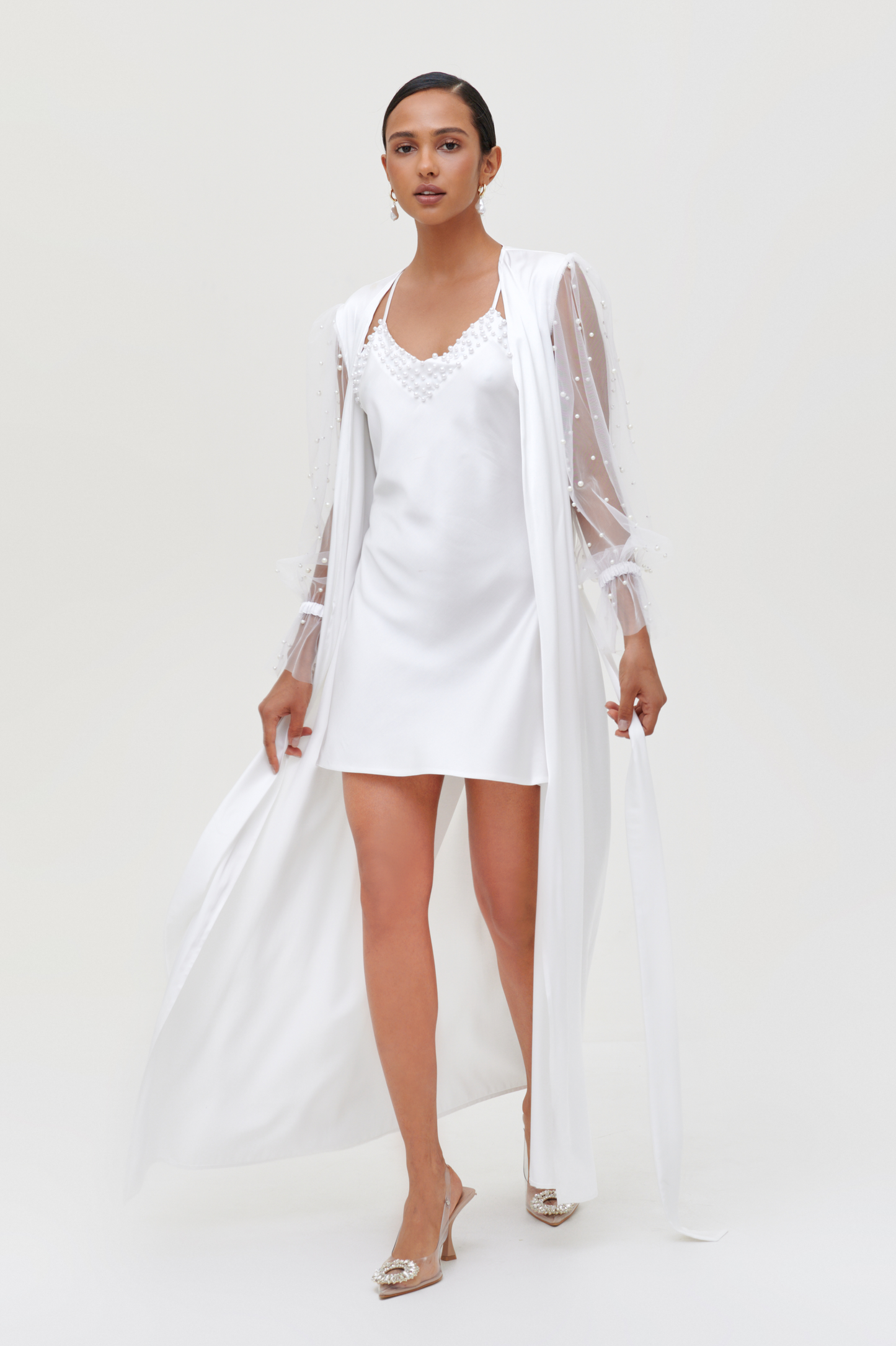 White pearl bridal robe