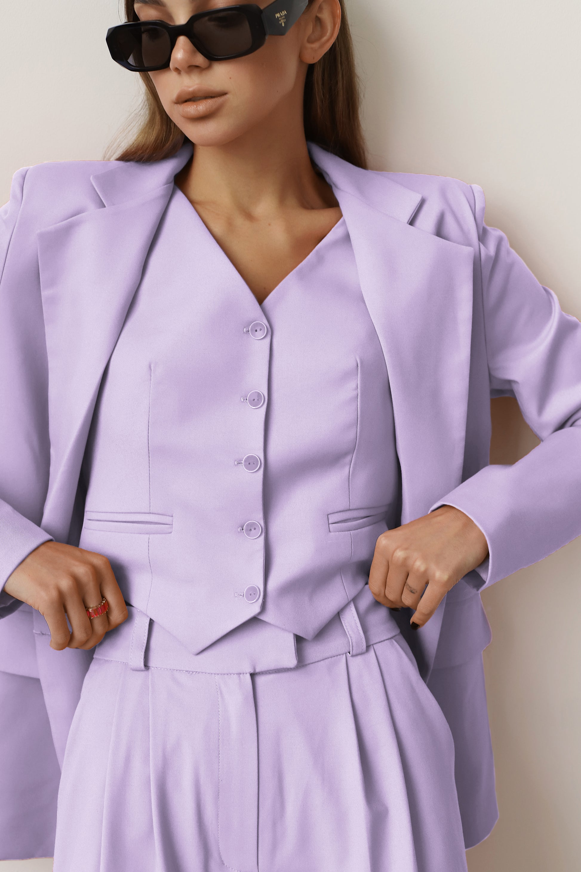 lilac pants and blazer suit