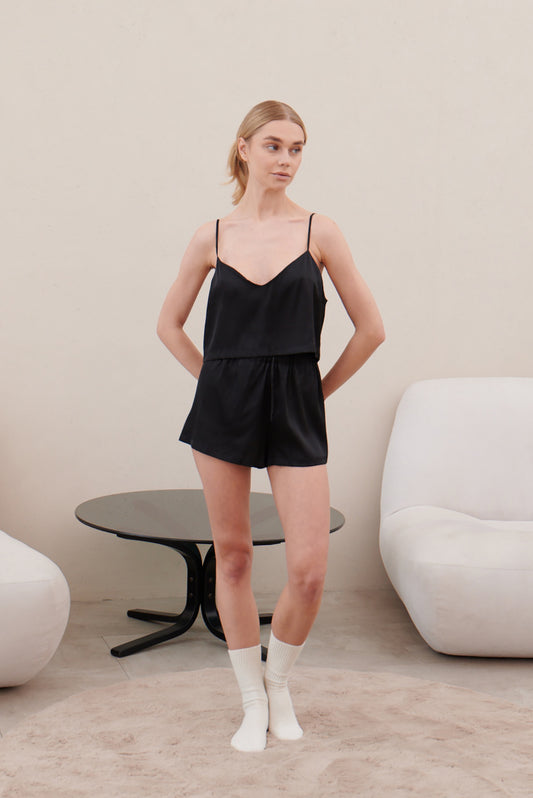Black satin pajamas