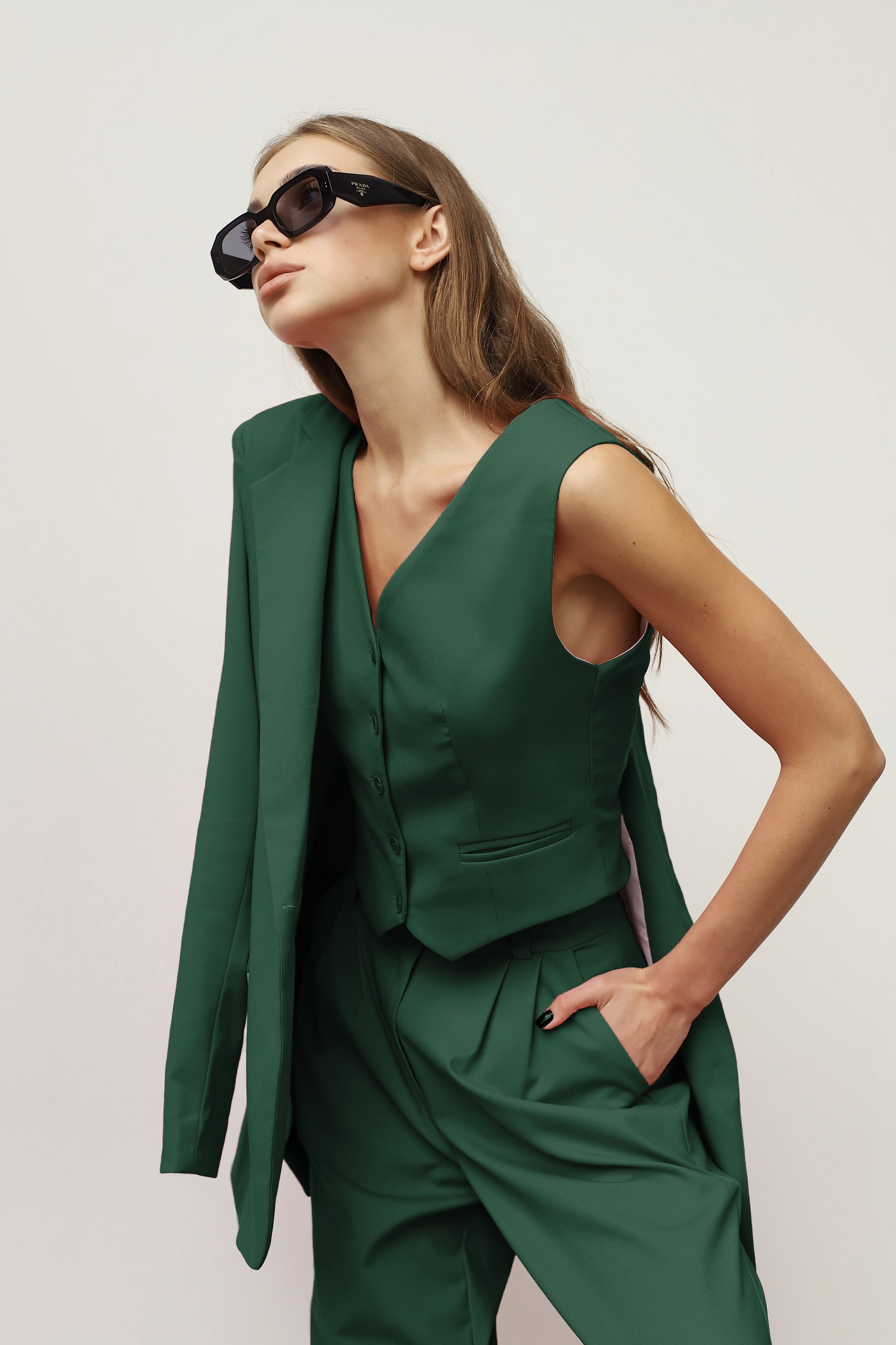 Dark green suit women  