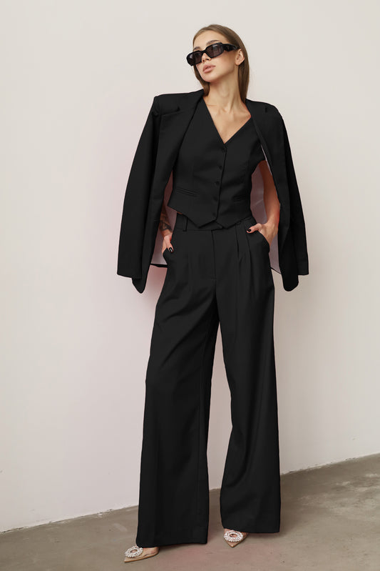 three piece black suit  