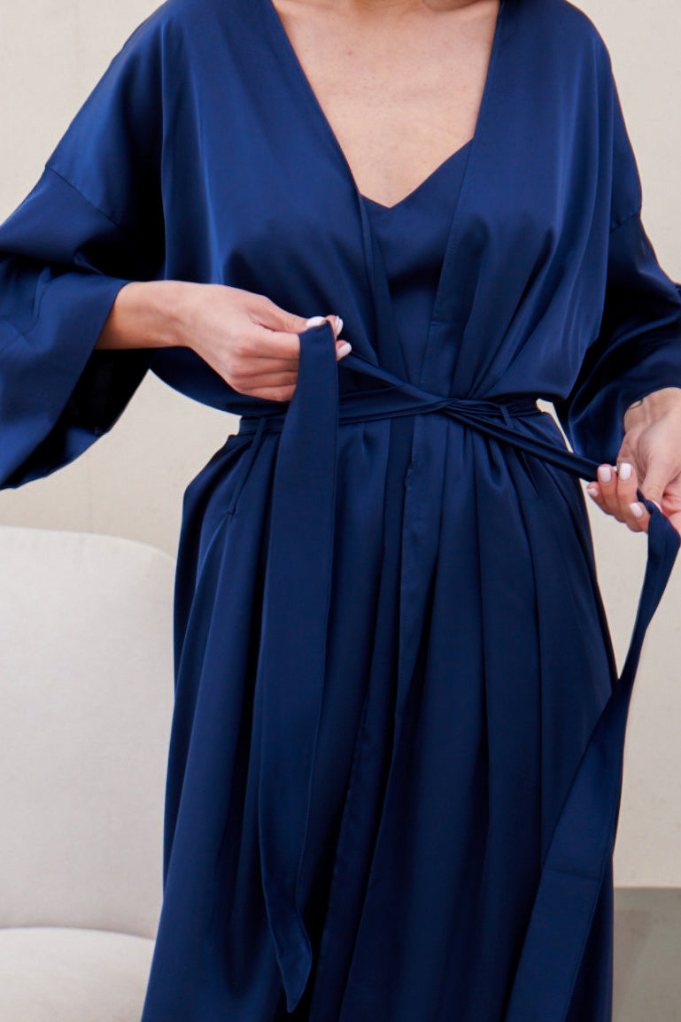 Dark blue silk robe
