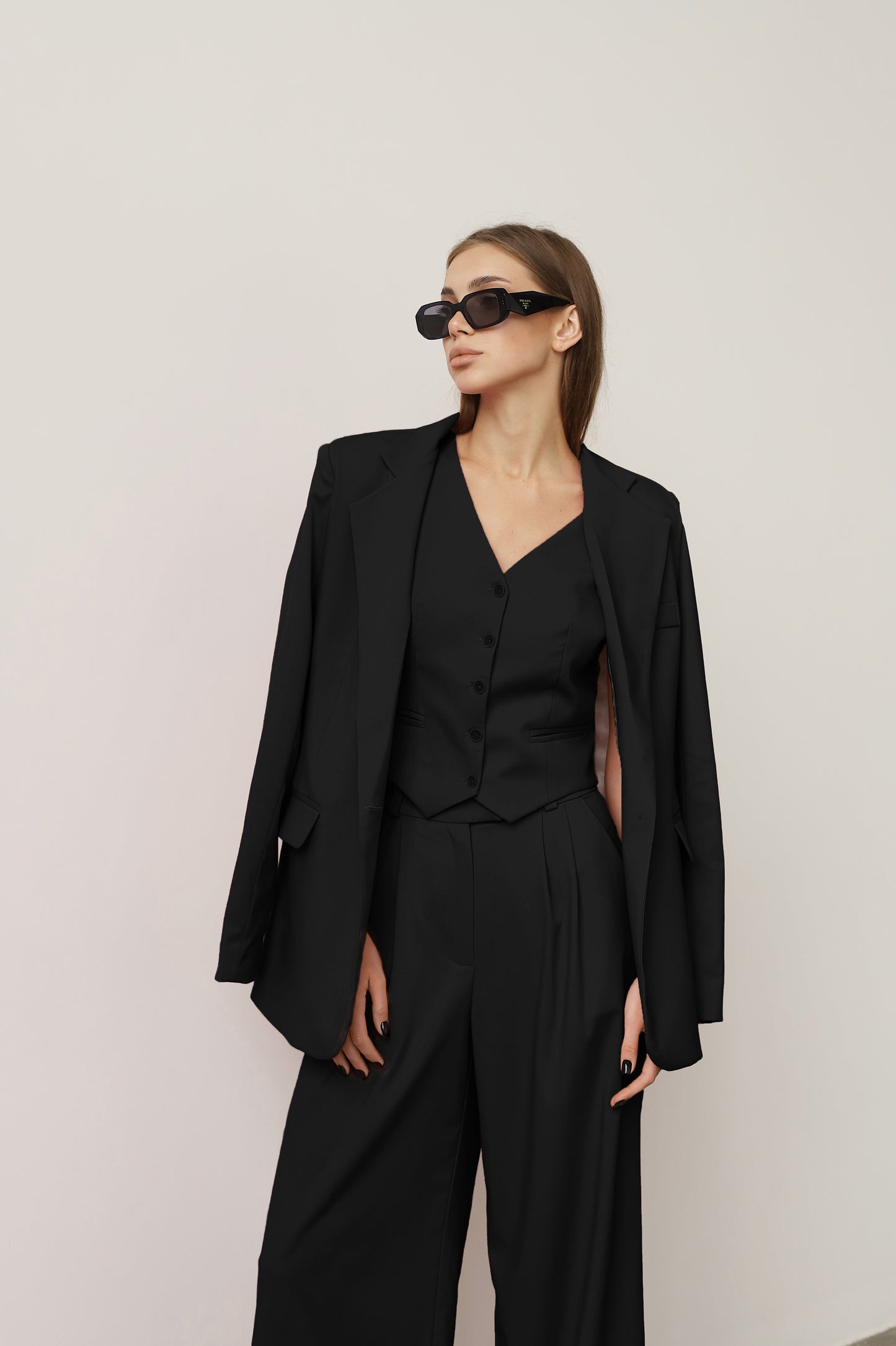 three piece black suit  
